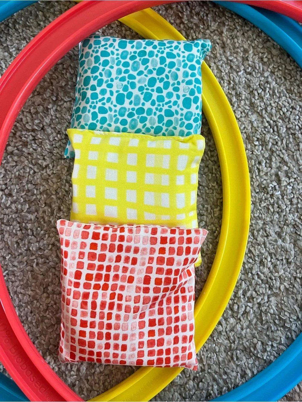 Lovevery Jump-In Eco Hoops & Bean Bags Set - Red, Yellow, Blue